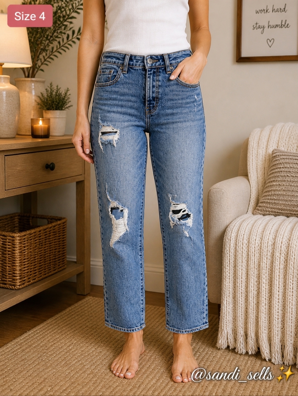 Old Navy Distressed Light Blue High Rise Straight Jeans